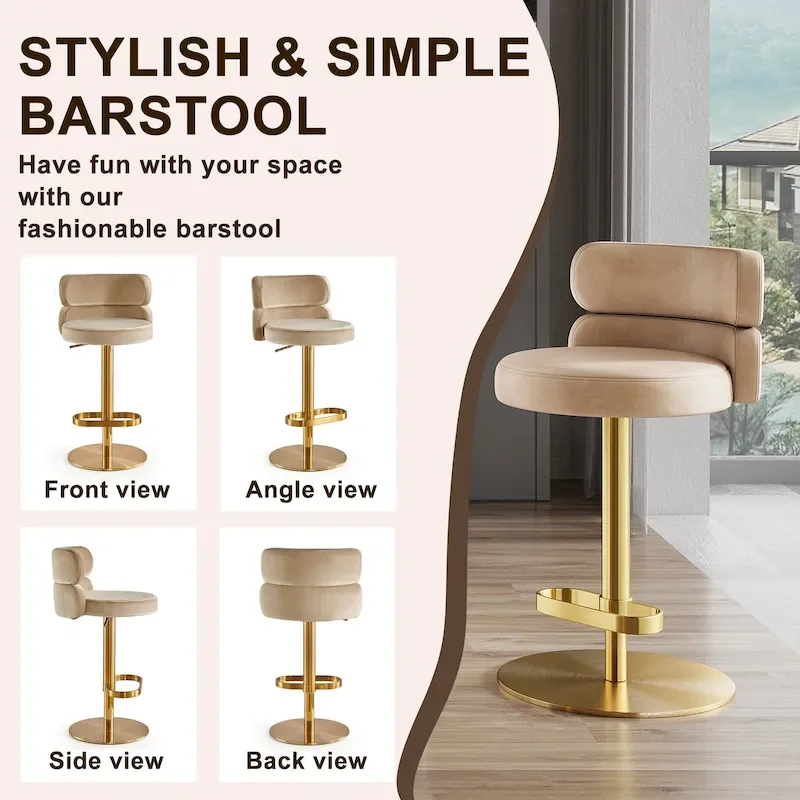 Velvet Counter Bar stool with Height Adjustable and Swivel