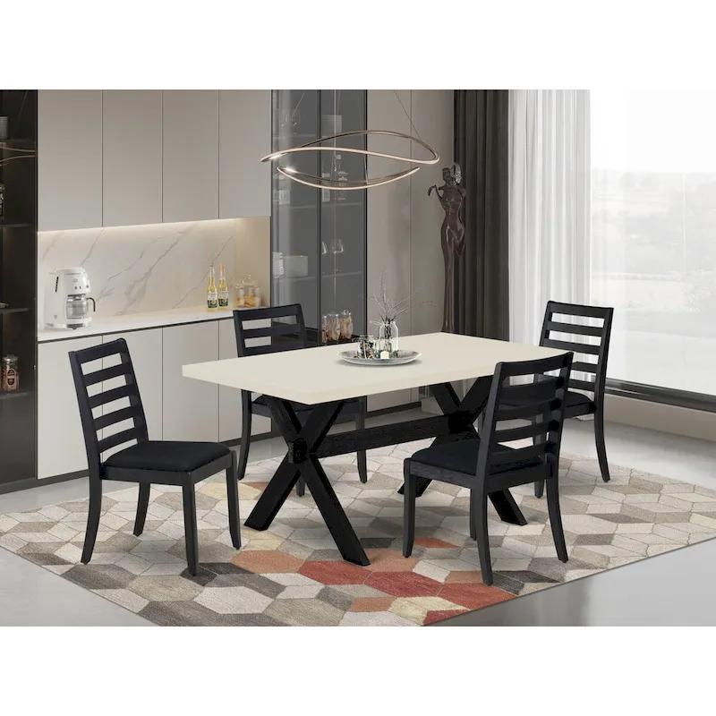 East West Furniture dining room set - a kitchen table & Stackable dining chairs - Wire-brushed Black (Pieces & Seat Options)