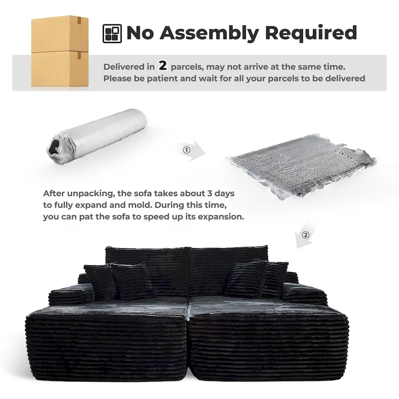 OVIOS Long Plush No Assembly Required Double Chaise Sofa