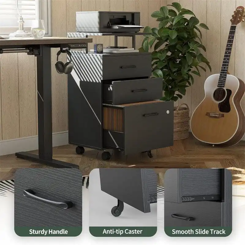 3-Drawer Rolling Filing Cabinet - 6.3D x 30.12W x 21.65H