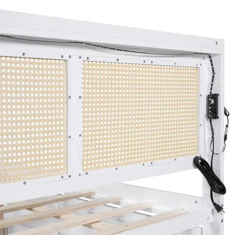 Full Size Bed Frame with Rattan Headboard