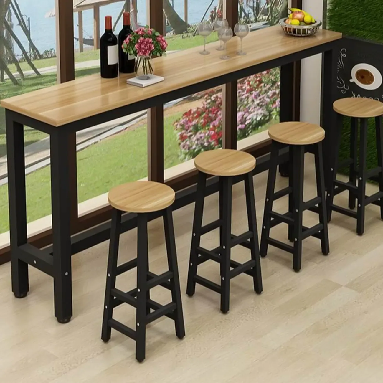 Modern Brown Wooden Fixed Top Bar Tables