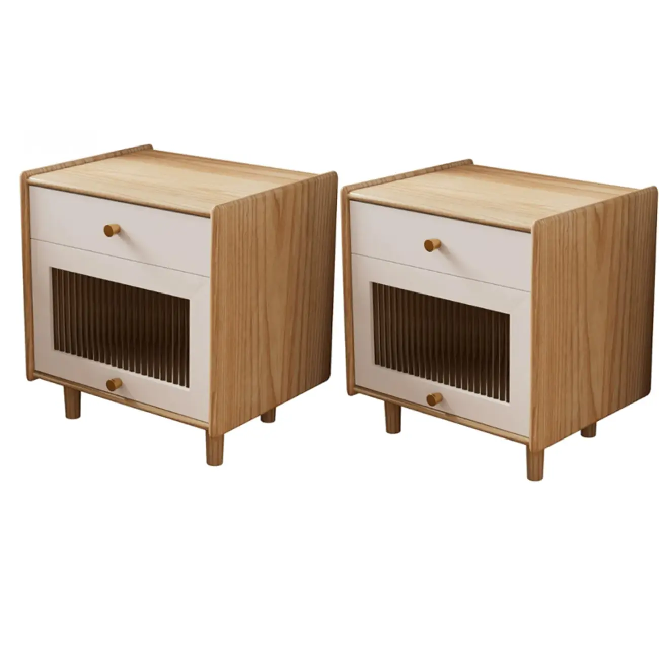 Natural Ash Wooden Drawer Cabinet Nightstand with Legs