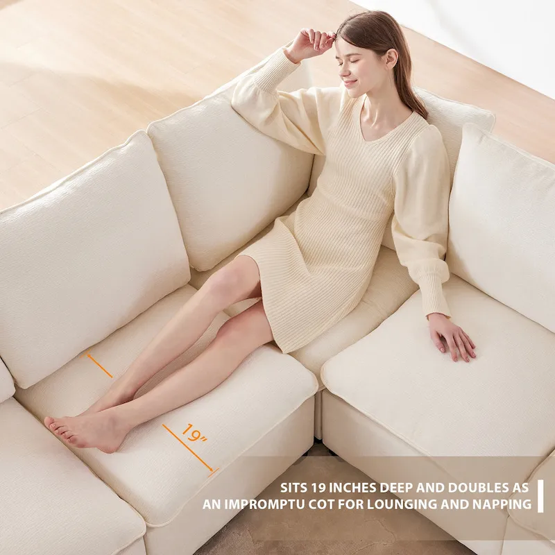 U Shape Modular Sofa, 6 Seat Chenille Deep Seat Sectional Couch