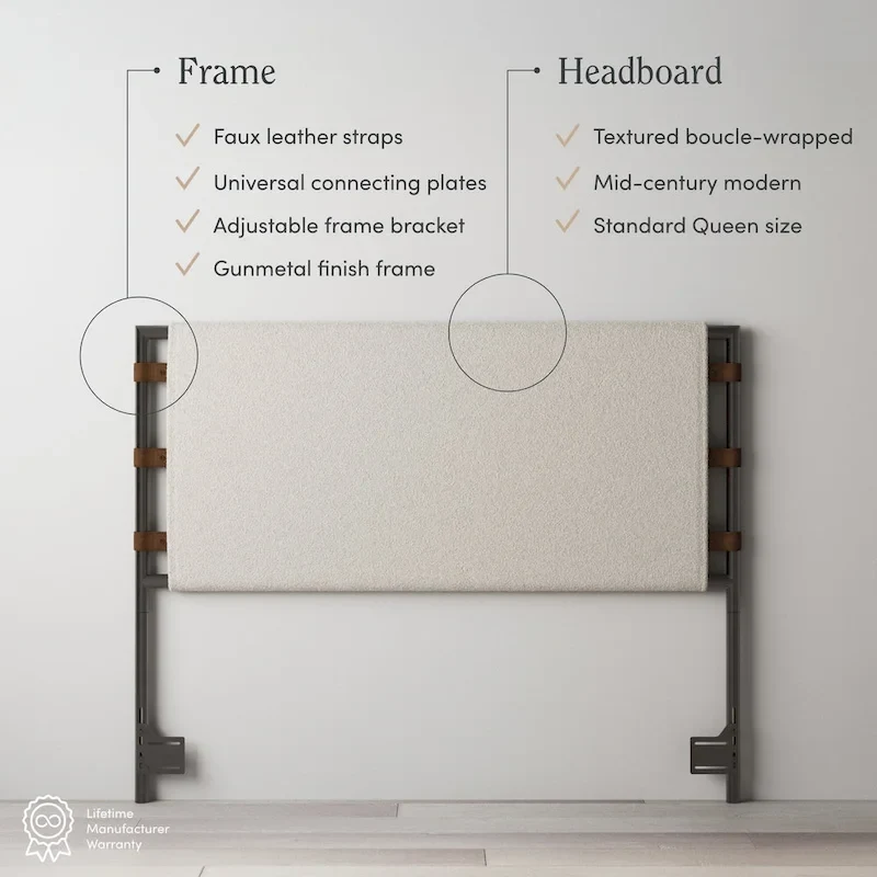 Nathan James Aspen Bed Headboard, Boucle Upholstered Headboard with Matte Metal Frame