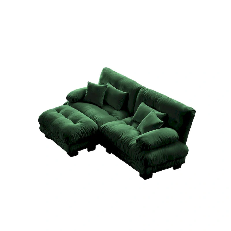 L Shaped Loveseat Sofa Chenille Sectional Couch with Lumbar Pillows