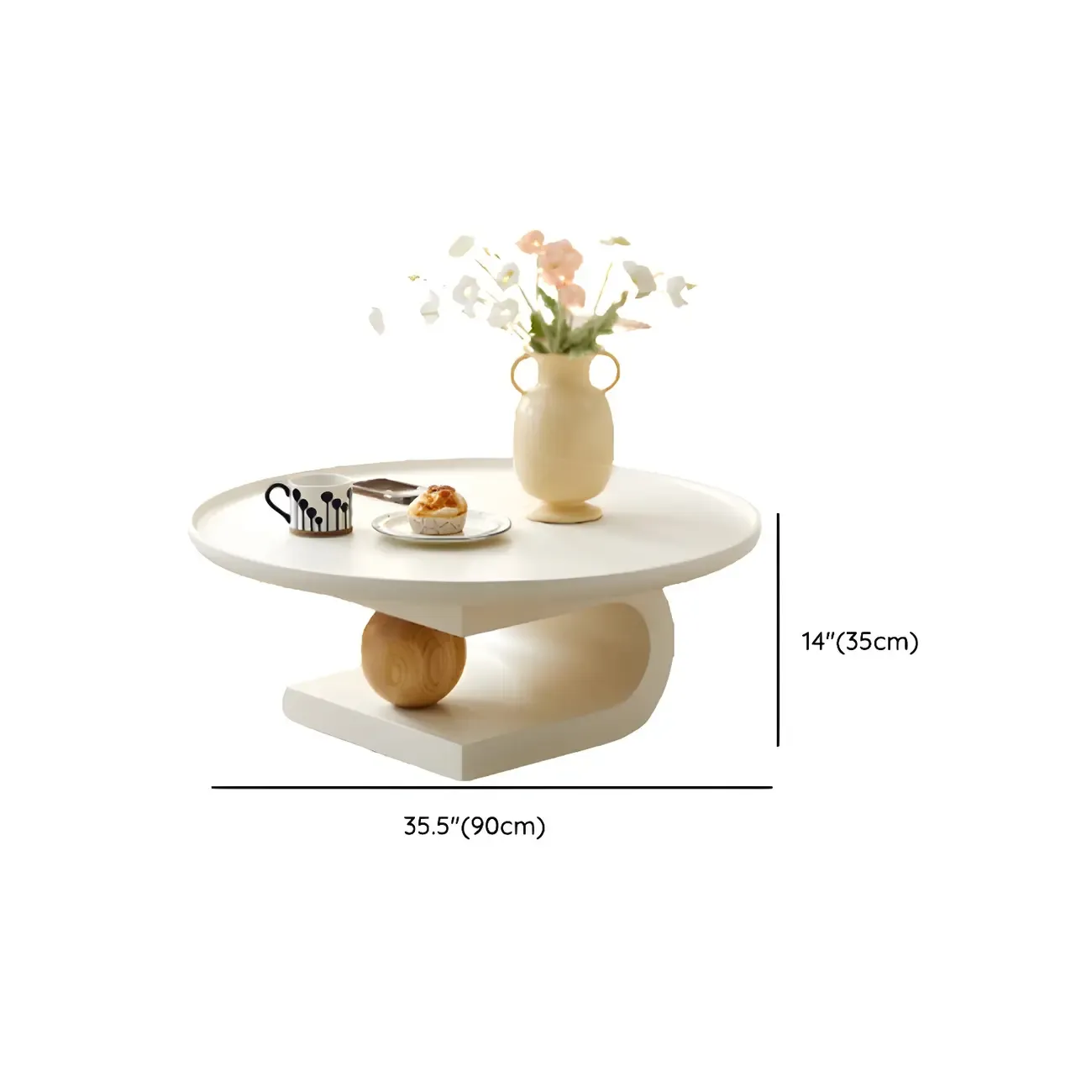 White Scandinavian Stylish Round Wood Coffee Table