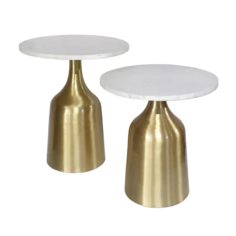 A&B Home Sergilis Acacia and Aluminum Trumpet Tables - Set of 2