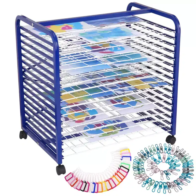 Mobile Art Drying Rack for Hanging Paintings, Suitable for Classrooms and Art Studios, Practical Heavy-Duty Storage Rack Equipped with Multiple Trays
