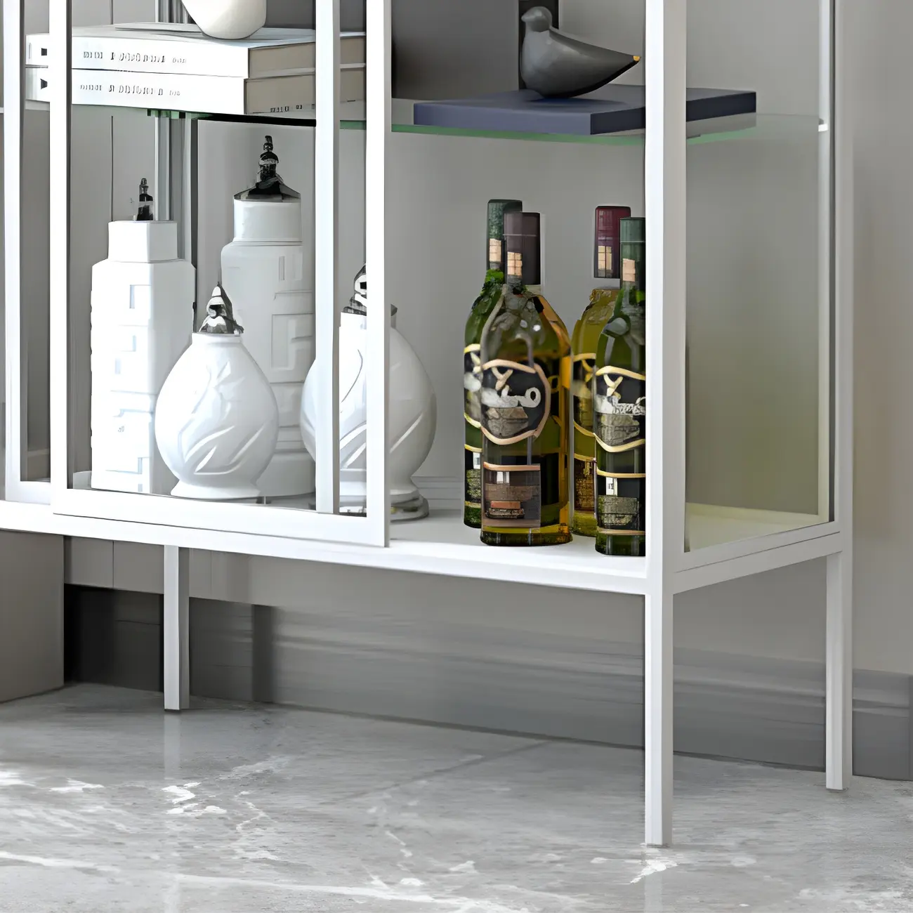 Black Metal Frame Glass Shelves Curio Cabinet