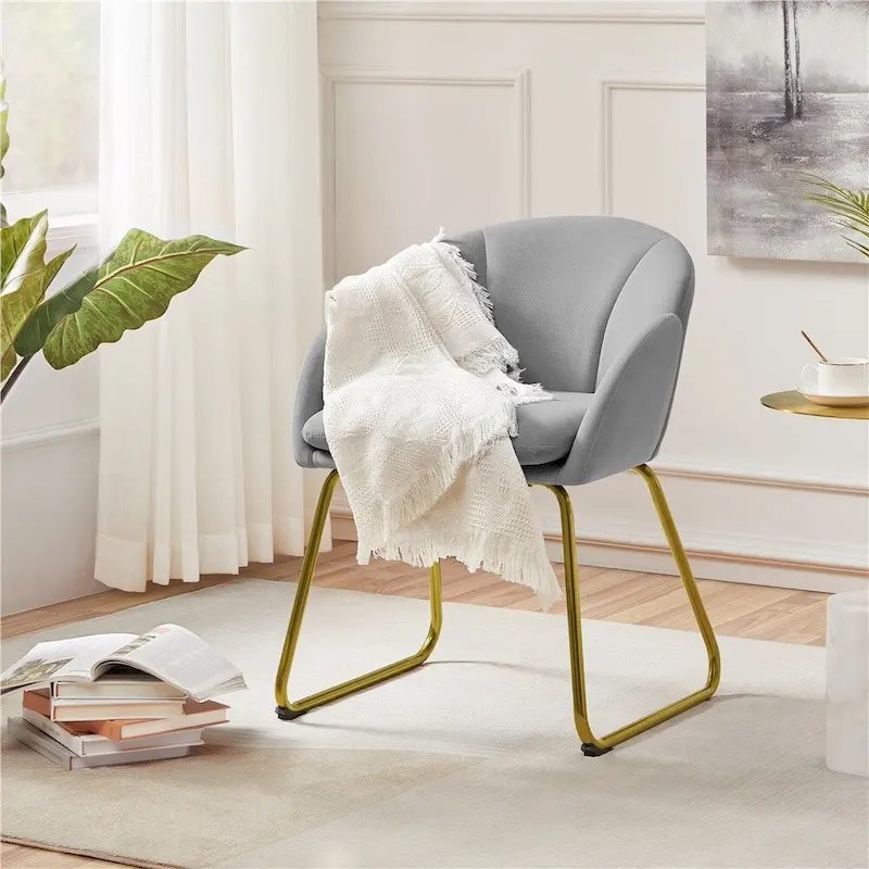Yaheetech Flower Shape Velvet Armchair Accent Chair with Golden Metal Legs