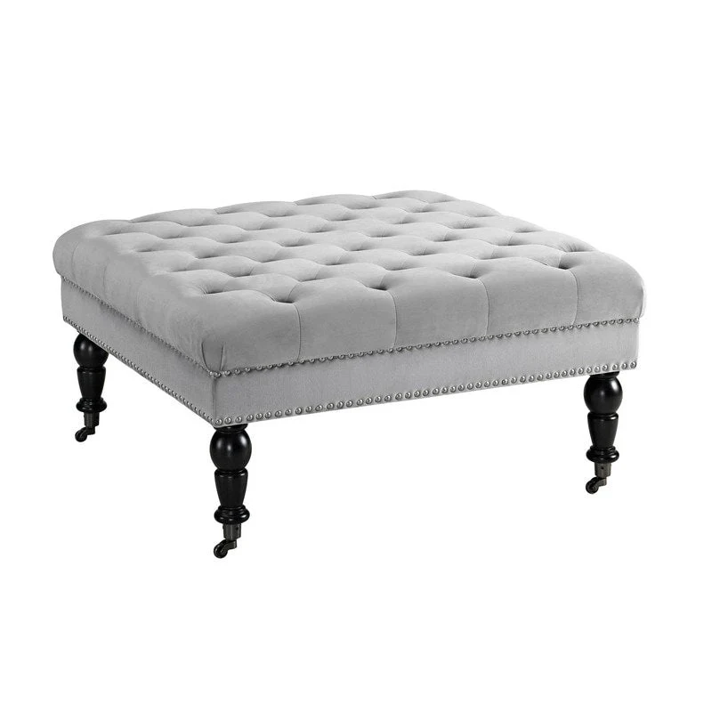 Abigal Grey Velvet Square Tufted Ottoman