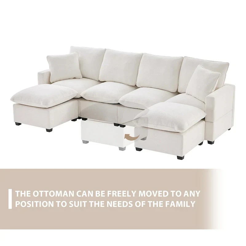 Modern 6-Seat Free Combination U-Shaped Modular Sofa, Sectional Couch Set with 2 Pillows