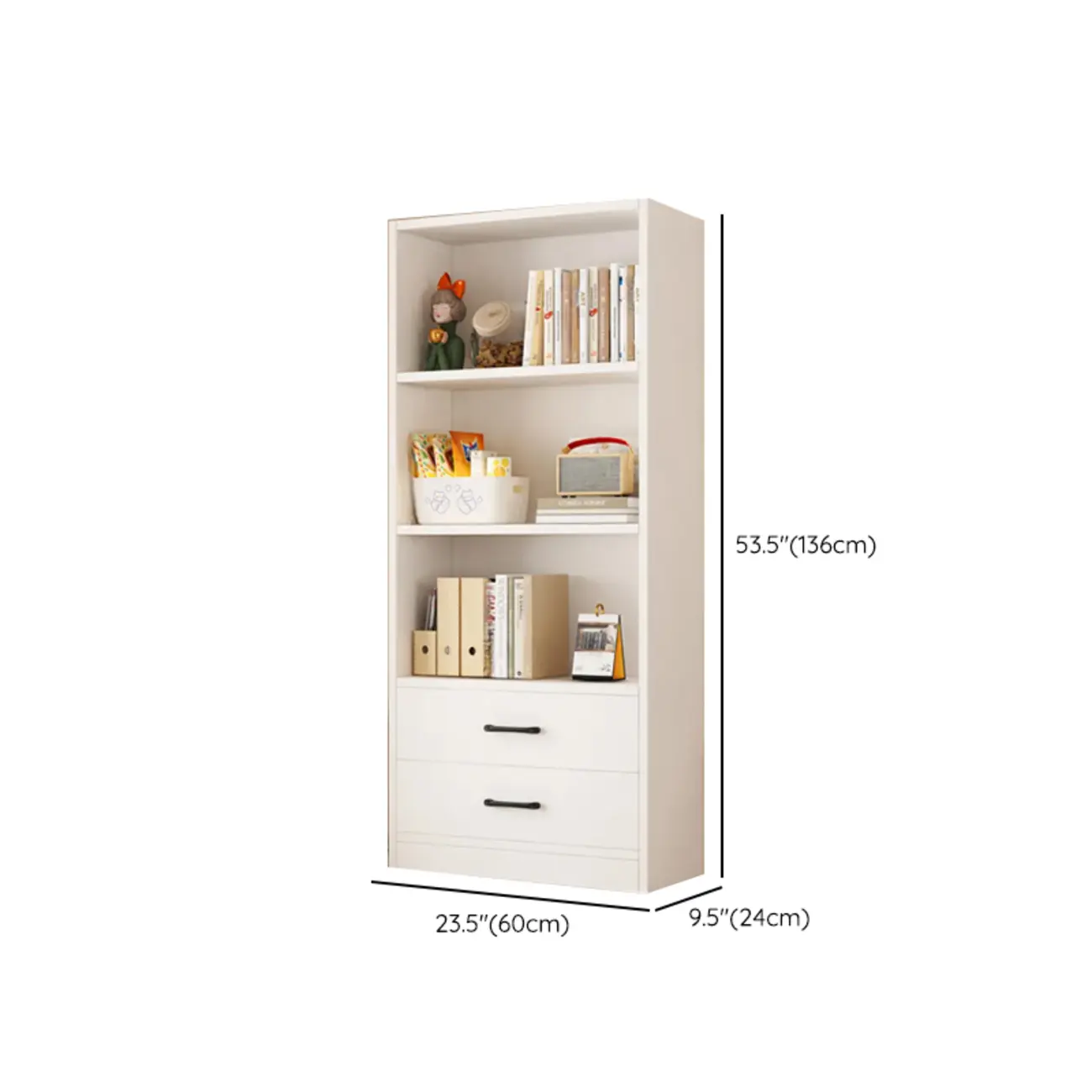 Spacious Vertical White 2-Shelf Wood Bookcase