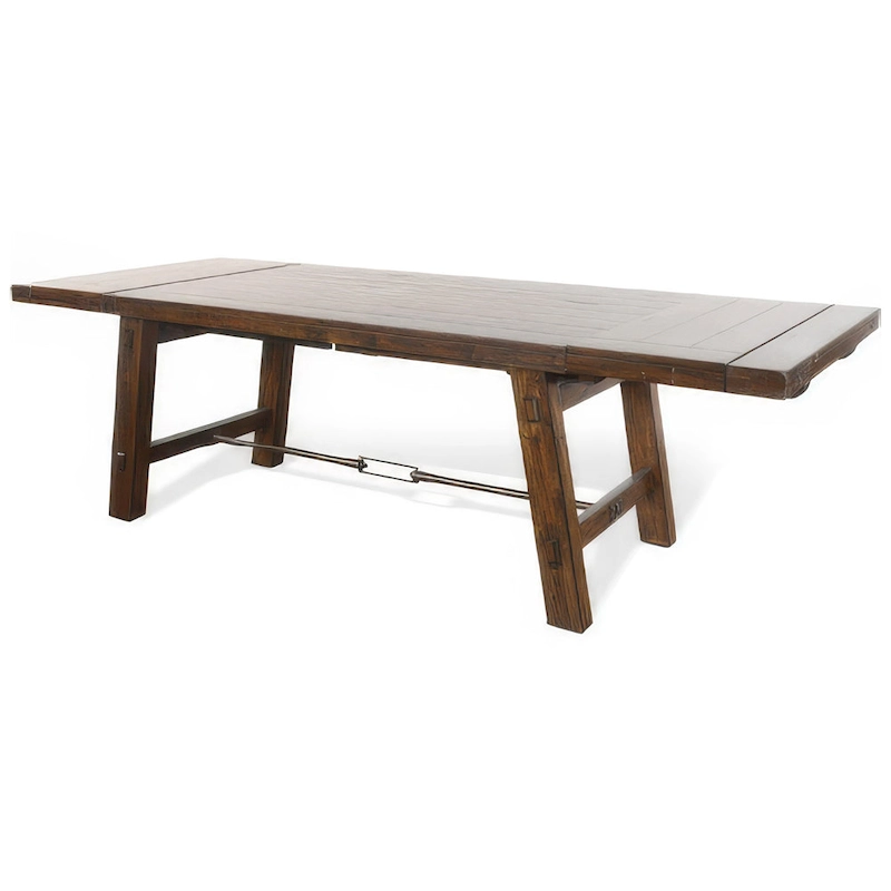Reggie Extendable Table, Brown Mahogany Wood, Rectangular 76-106 Inch