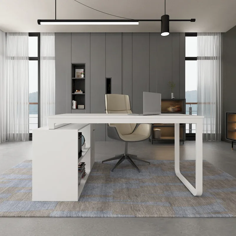 L-shaped Executive Desk With Drawer Cabinet for Home and Office Wrting