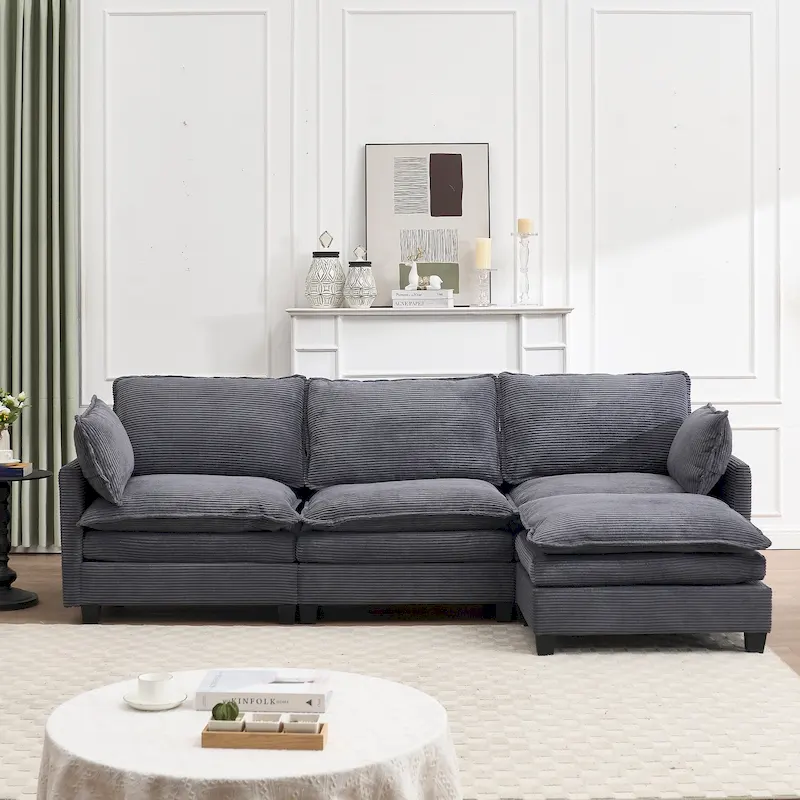 102 Velvet U-Shaped Sectional Sofa with Ottoman & Lumbar Pillows