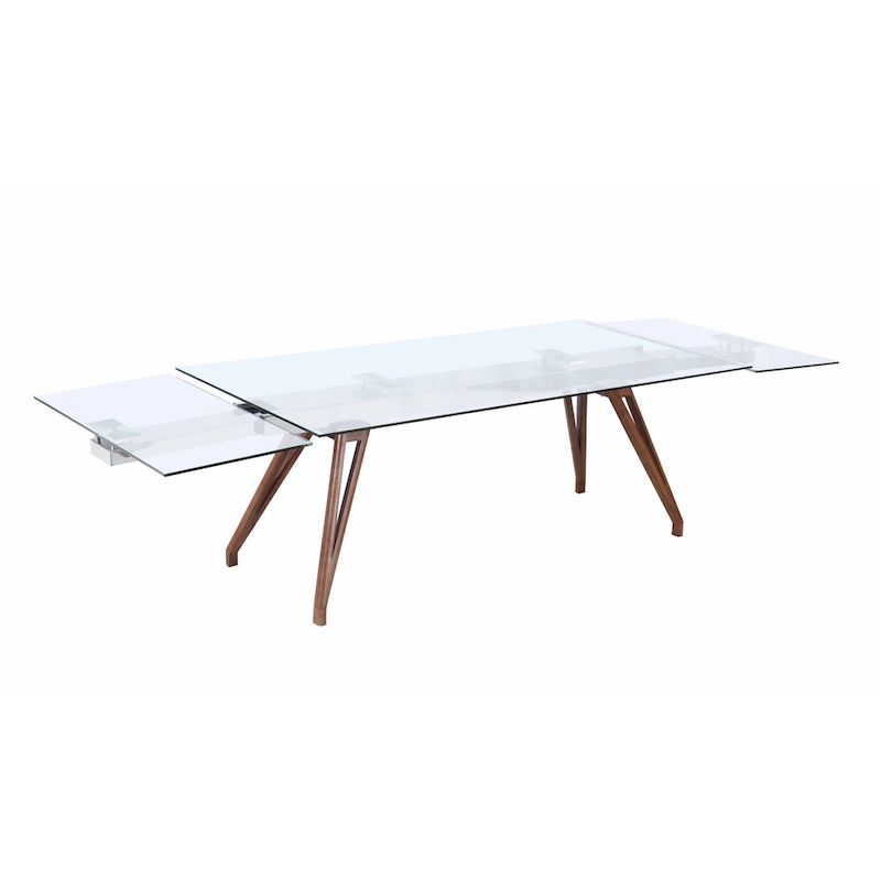 Somette Modern Dining Table with Extendable Glass Top & Solid Wood Legs