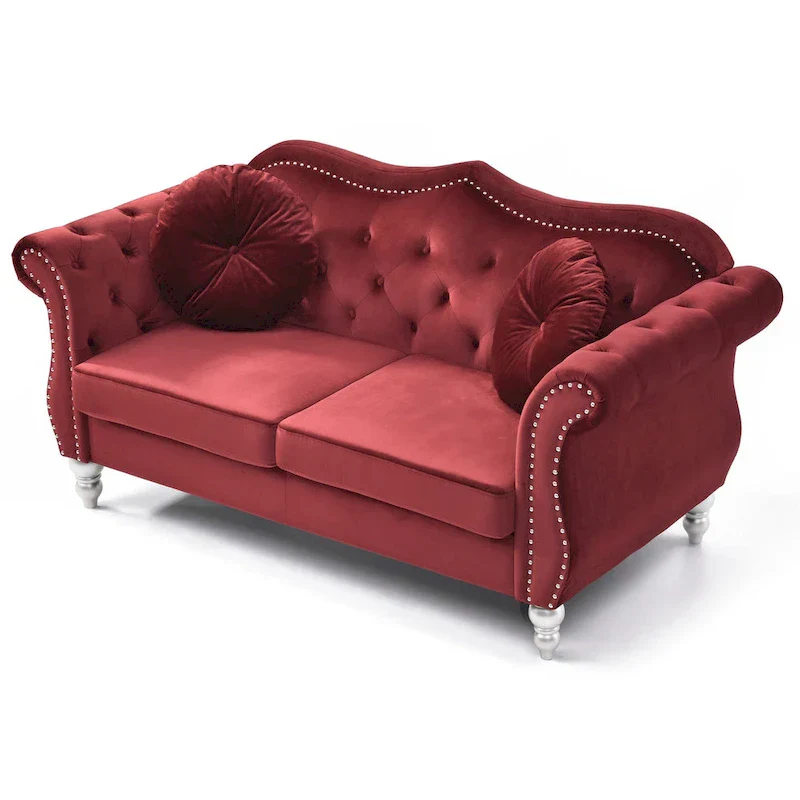 Hollywood 68 in. Velvet Chesterfield Loveseat with 2-Throw Pillow - 68L x 35W x 34H