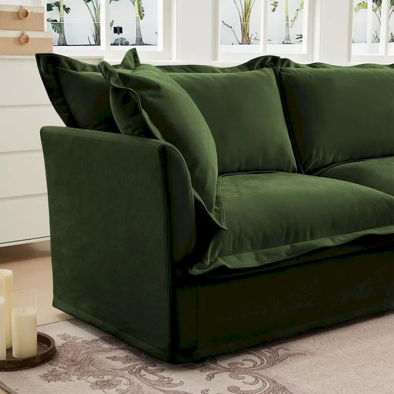 120 U-Shaped Chenille Sectional Sofa with 3-Seater and French Edge Pillows & Cloud Cushions