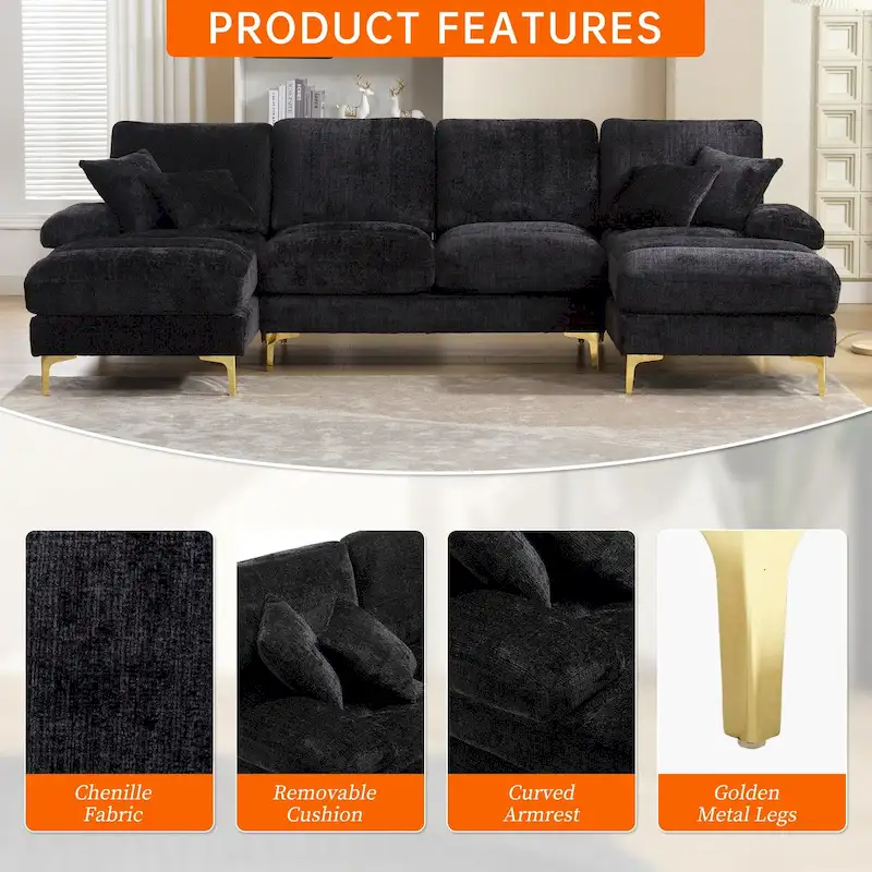 HOMEFUN Chenille Upholstered U-Shaped Living Room Sectional Sofa