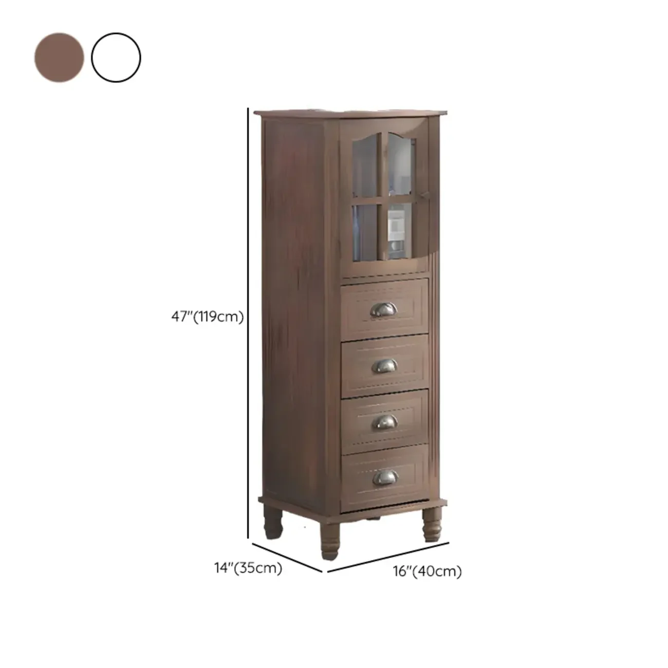 Freestanding Solid Wood White Cabinet with Drawers