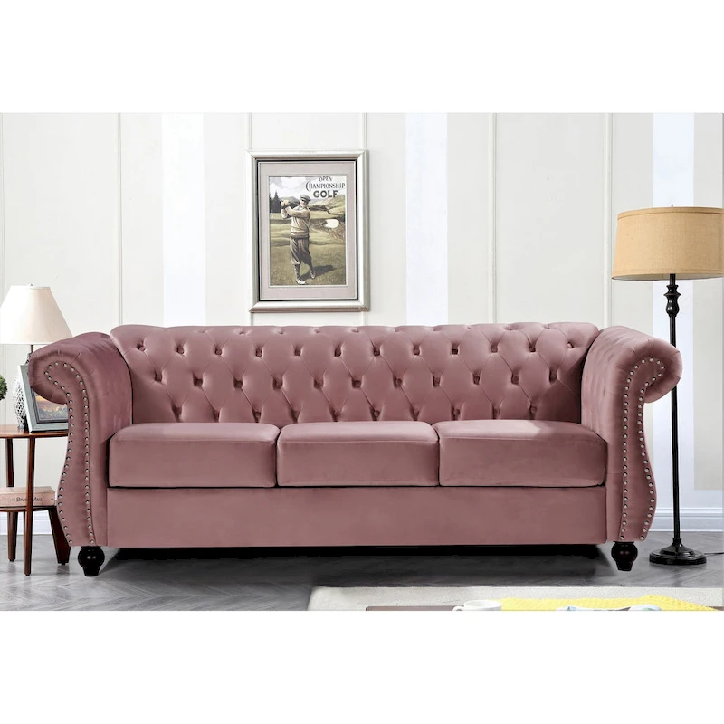Kemos Velvet Chesterfield 2-Piece Set-Chair and Sofa