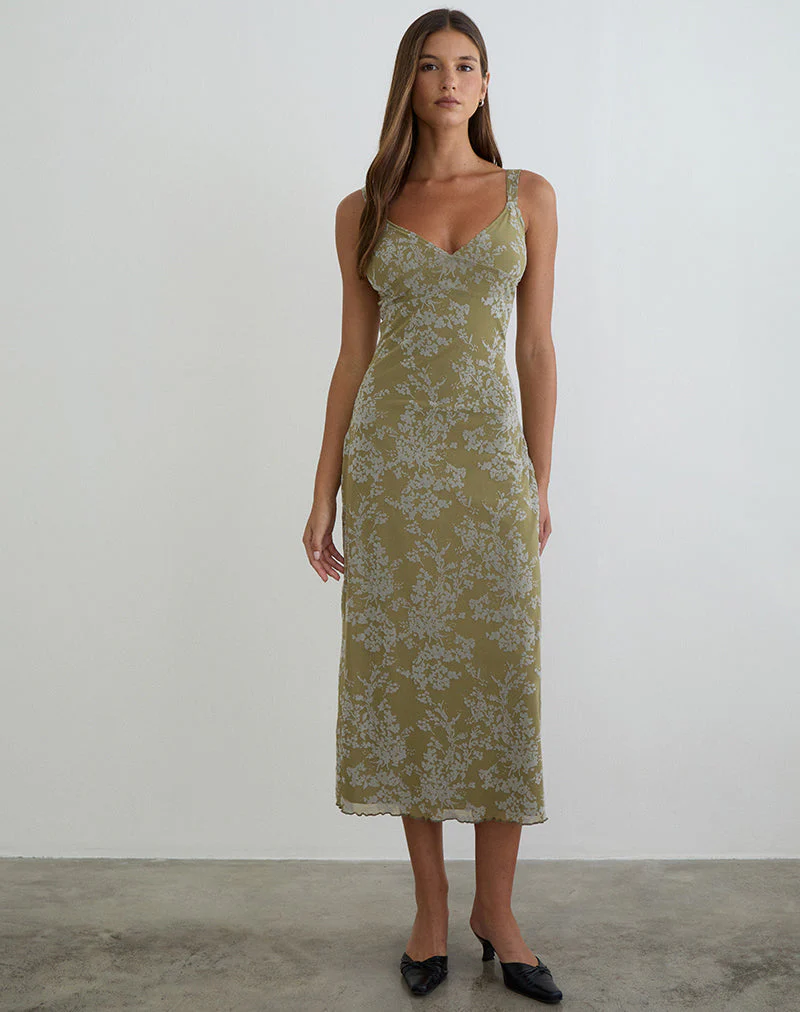 Selayu Midi Dress in Moss Petal Olive