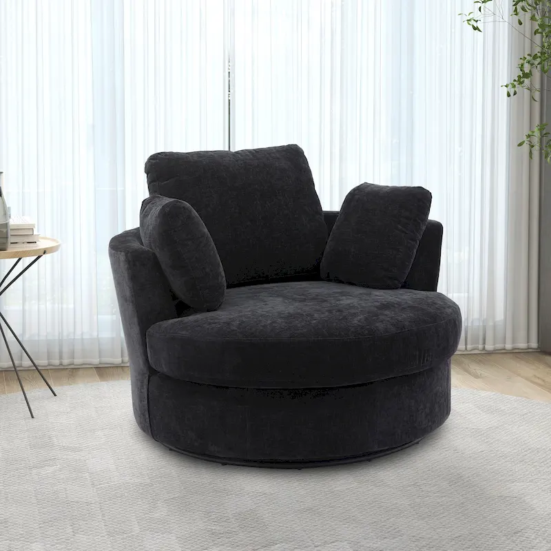 Upholstered Swivel Barrel Armchair Club Chair With Metal Base
