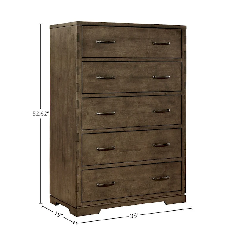 Dovetail 5-Drawer Contemporary Wood Chest, Graphite Gray