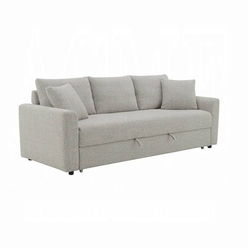 Conan Sleeper Sofa, Full Fold Out Bed, 2 Pillows, Gray Boucle, 89 Inch