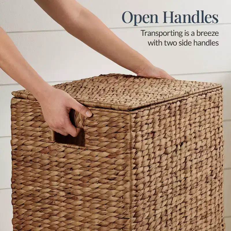 Water Hyacinth Laundry Hamper with Lid – Chestnut / Natural, 1-Person