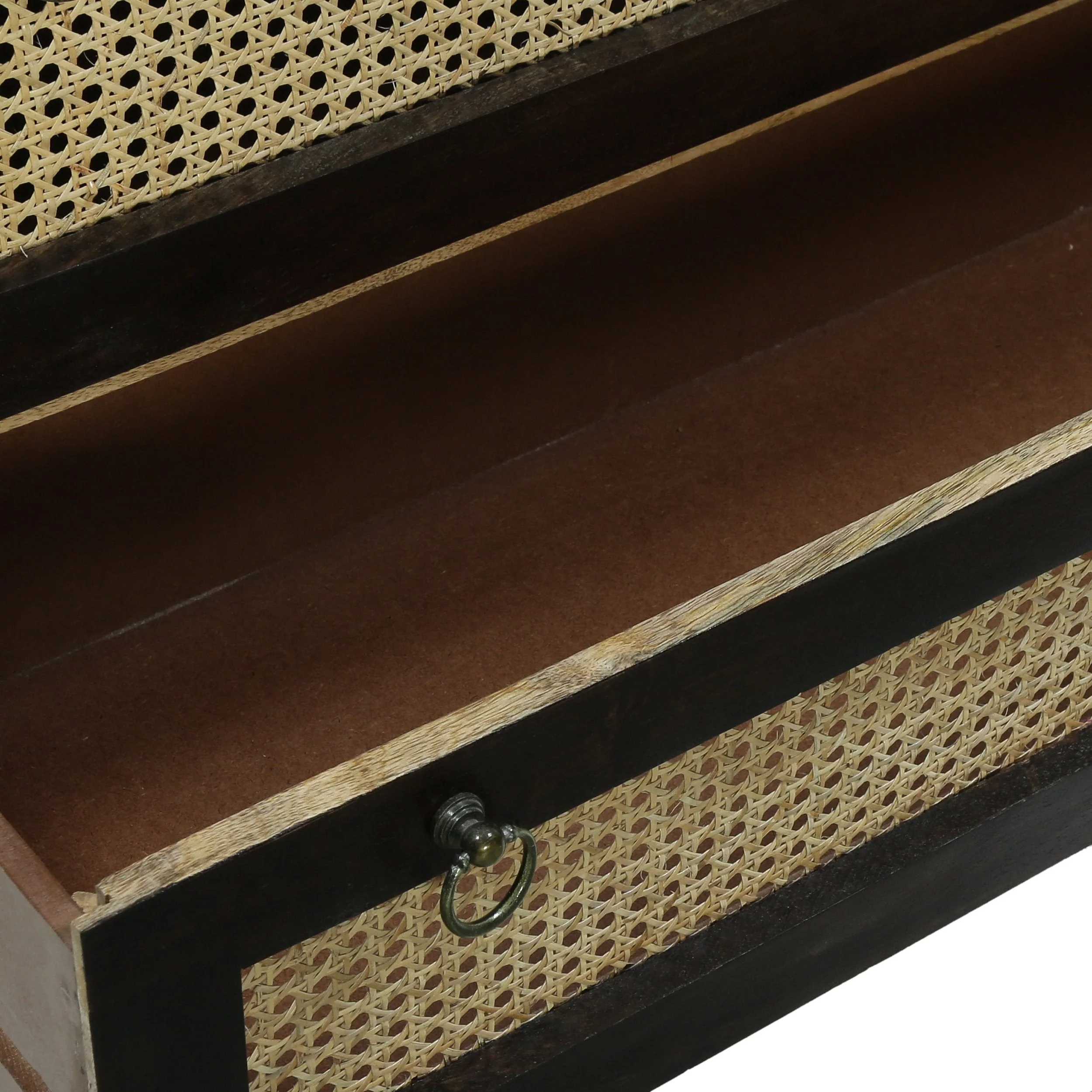 Boho Handcrafted Mango Wood 3 Drawer Sideboard, Natural and Walnut - NH658413