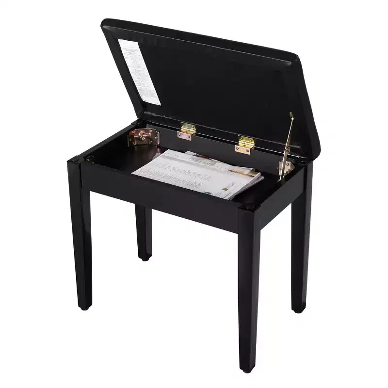 Black / White Upholstered Single-Seat Piano Bench with Storage