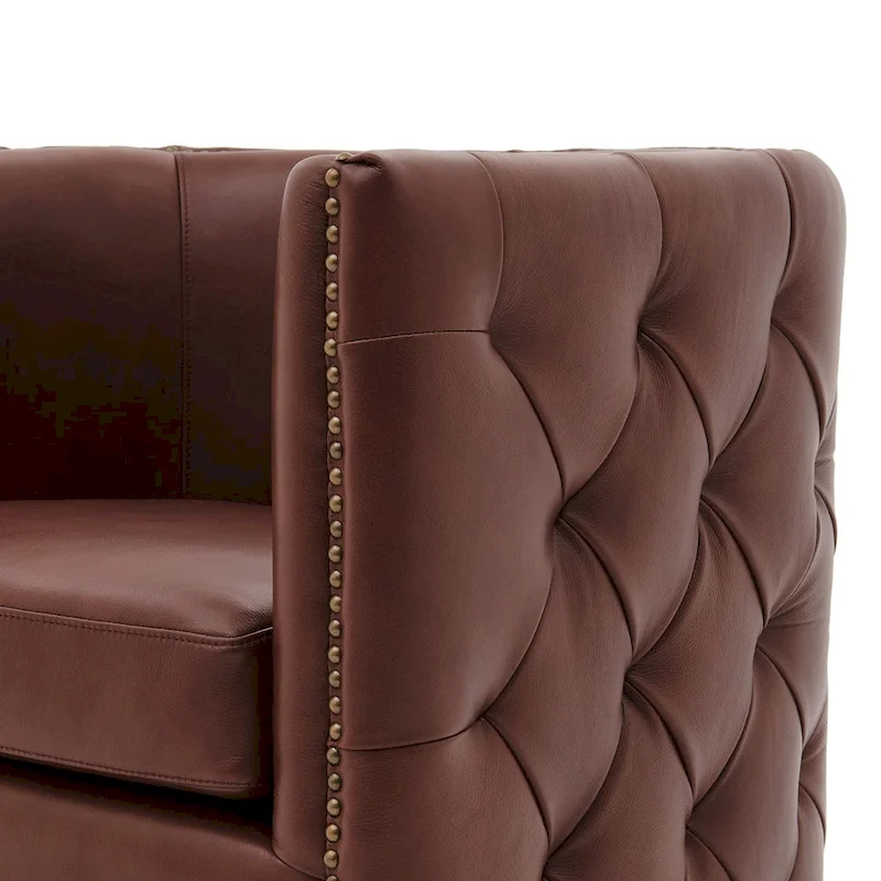 Leslie Top Grain Leather Swivel Tufted Chair