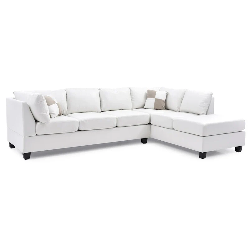 Malone 111 in. Faux Leather 4-Seater Sectional Sofa with 2-Throw Pillow - 111L x 78W x 34H