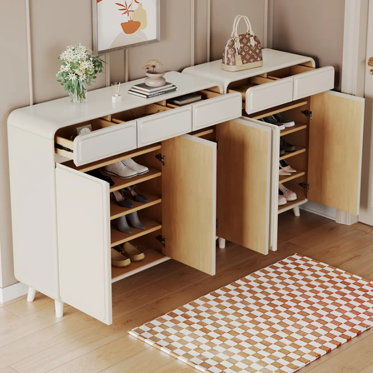 Entryway Solid Wood Shoe Cabinet in White