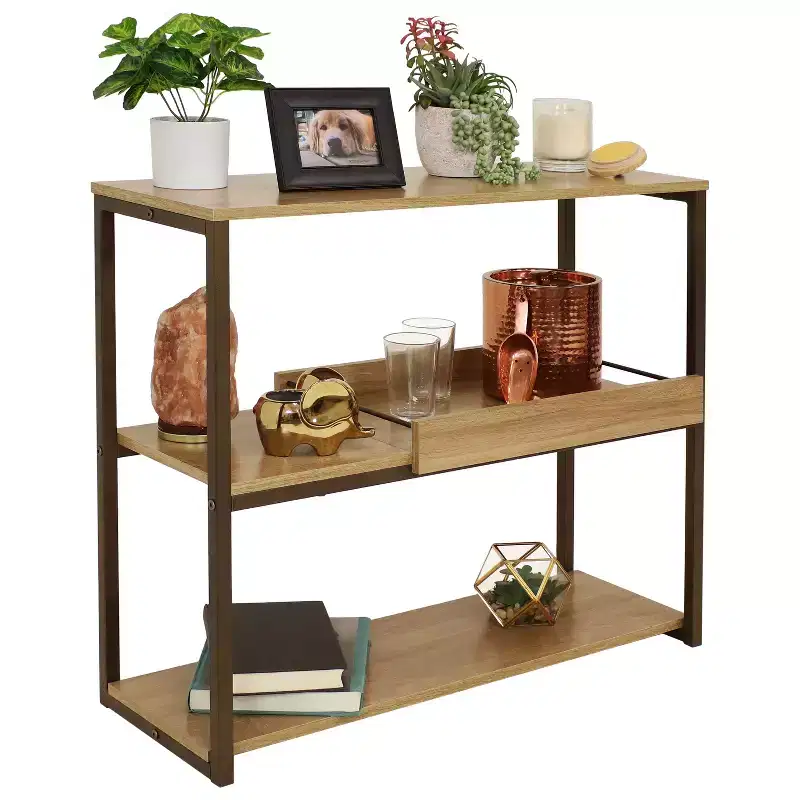 Sunnydaze Industrial-Style, 3-Shelf Sofa Table with Removable Serving Tray - Brown - 28.25 in