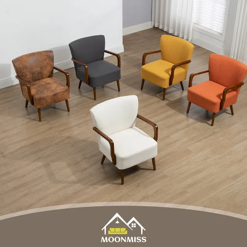 Modern chairs in the living room, wooden frame armchairs