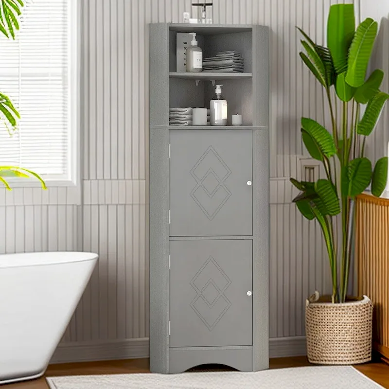 61 H Bathroom Cabinet,Narrow Toilet Organizer Side Corner Storage Tall Corner Cabinet