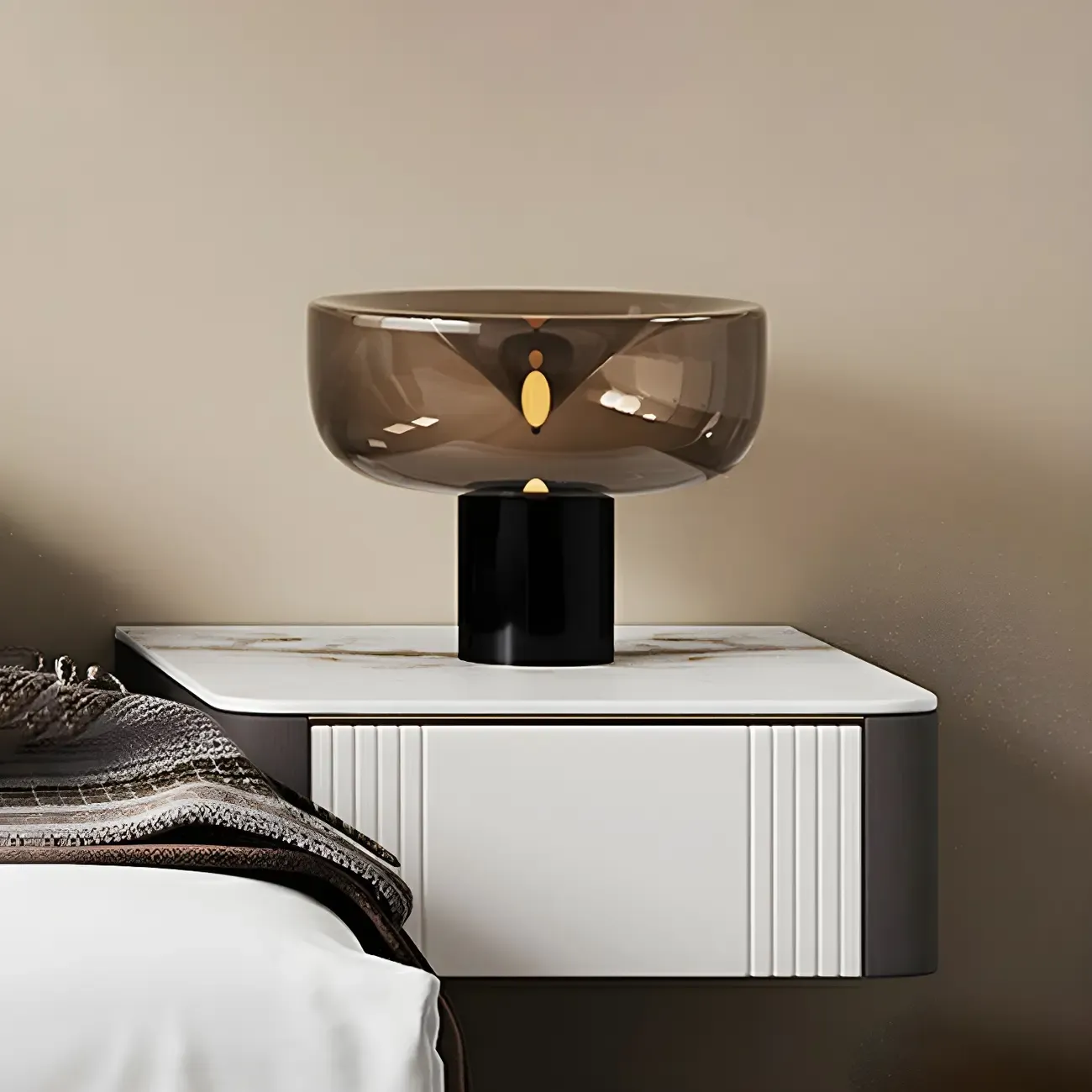 Low Stone Top Floating Nightstand with Drawer Set of 2