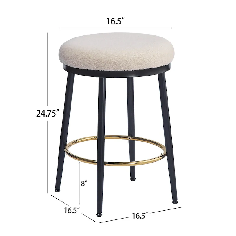 Roomfitters Modern Counter Stools, Set of 2 Bar Height Chairs with Iron Frame, Cushioned Seat and Footrest