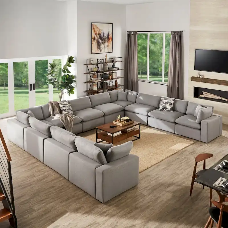 Anka Grey Linen Down Filled Cushioned 11-Seat Sectional Sofa by iNSPIRE Q Modern