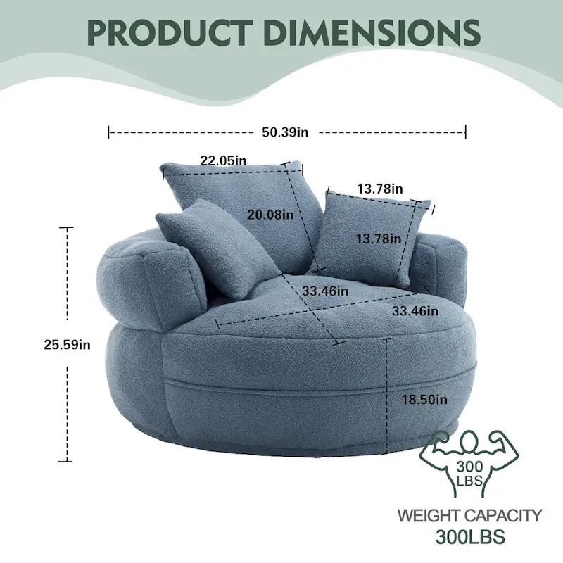 Circular wide living room fabric sofa, balcony homestay lazy sofa chair