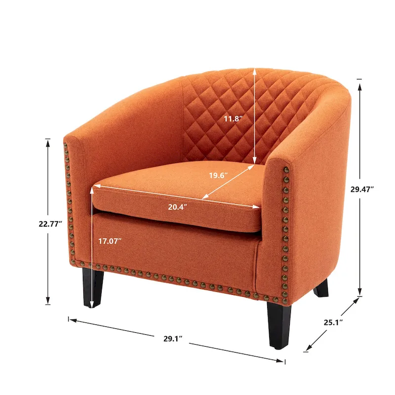 Barrel Accent Chair with Nailhead Trim and Solid Wood Legs
