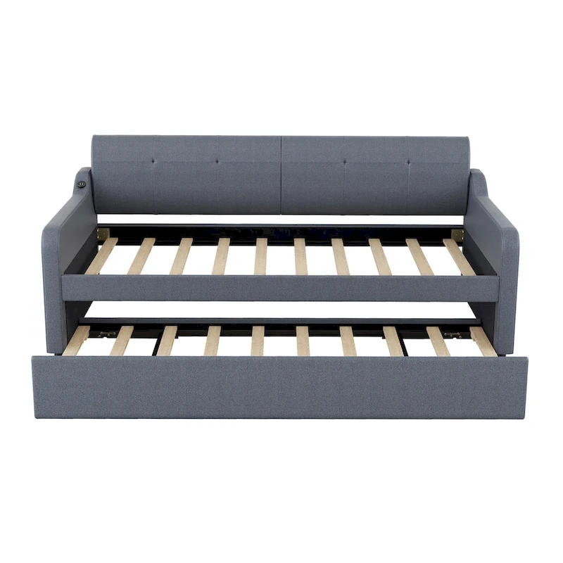 Upholstery Daybed with Trundle and USB Charging Design