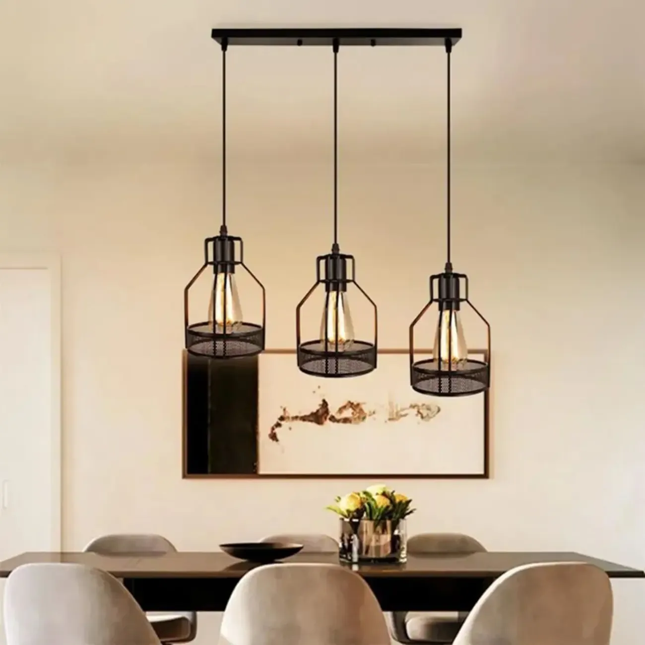 Industrial 4-Light Black Metal Bottle Pendant Light