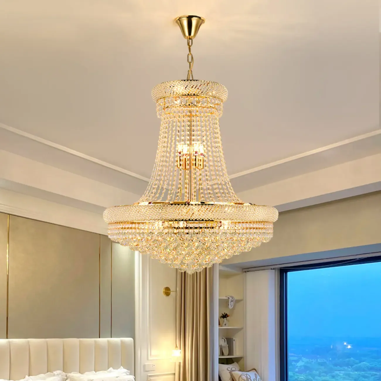 Adjustable Grand Gold Clear Crystal Chandelier
