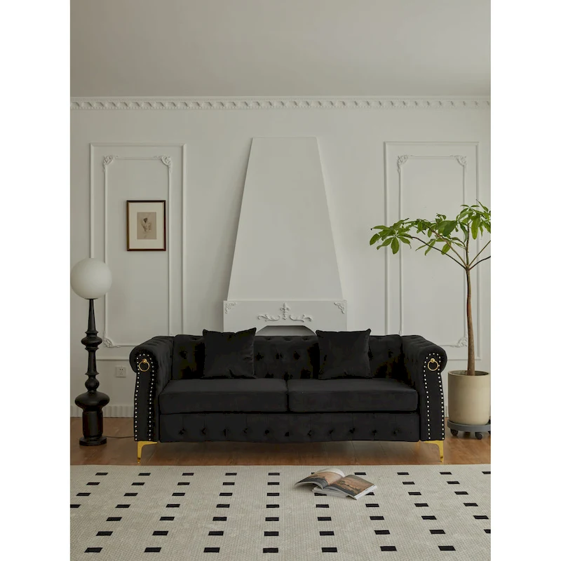 35 D x 85 W x 30.3 H Velvet Chesterfield Button-tufted Sofa