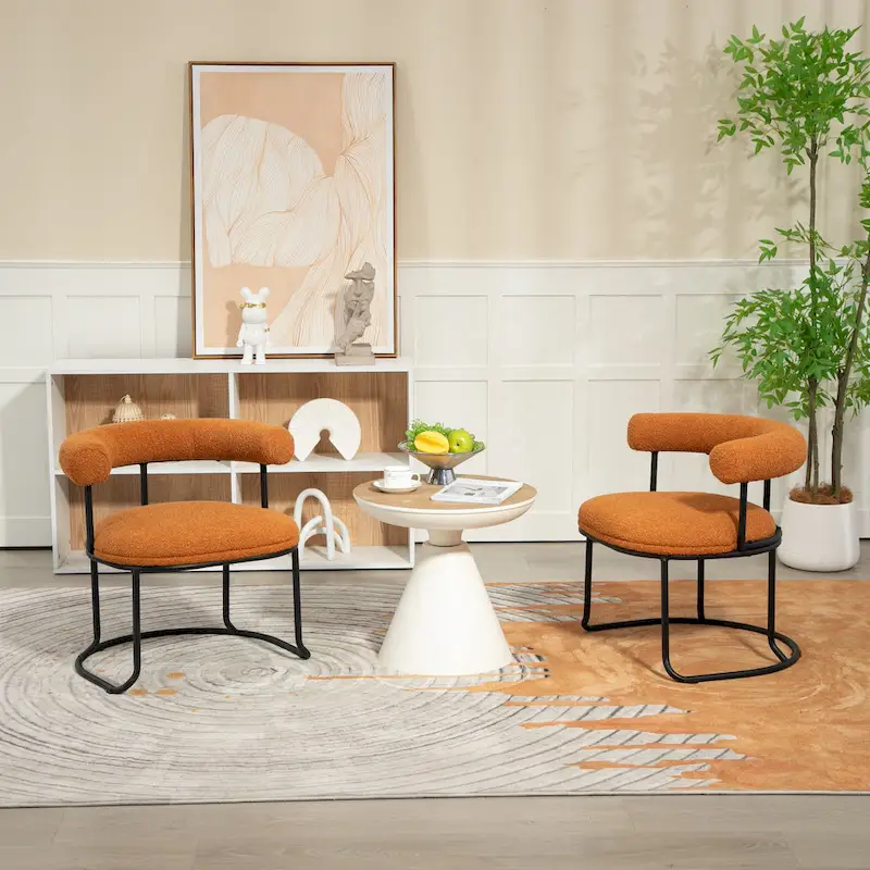 Mid-Century Modern Boucle Dining Chairs Set of 2